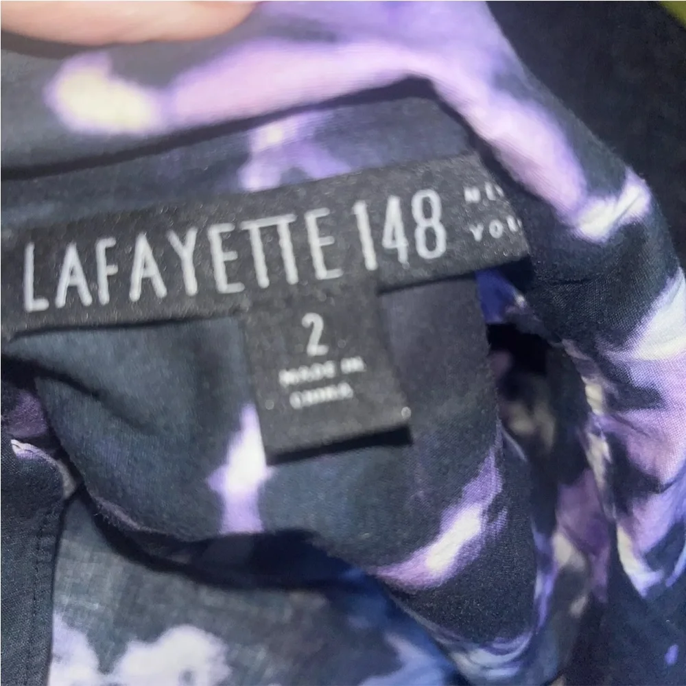 Women's Lafayette size 2 Purple Tie Dye Button Down Blouse shirt Cotton Blend - Picture 4 of 5